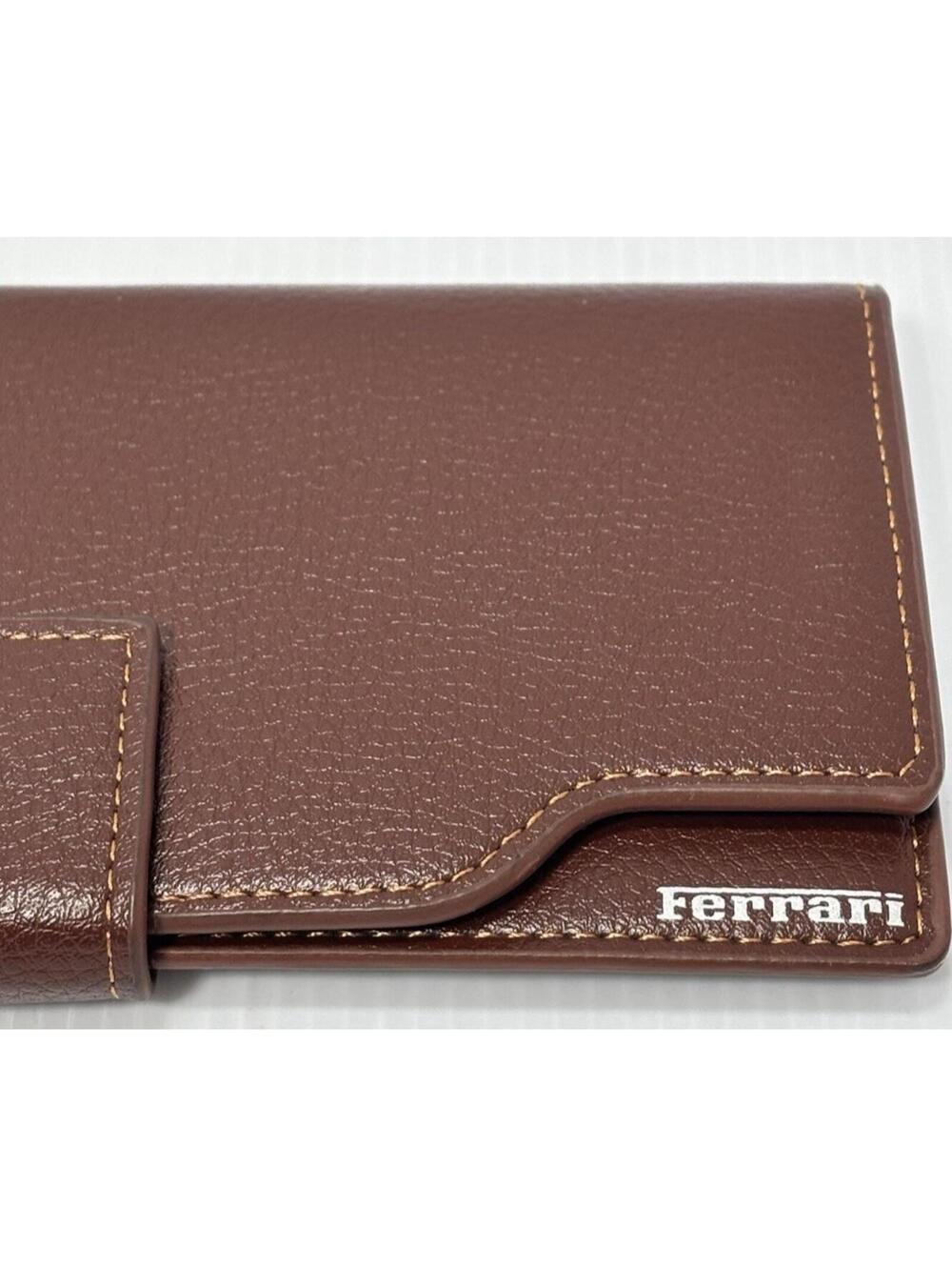 Ferrari Brown Long Wallet Trifold Credit Card Billfold Holder Cash Organizer NEW - Picture 4 of 10